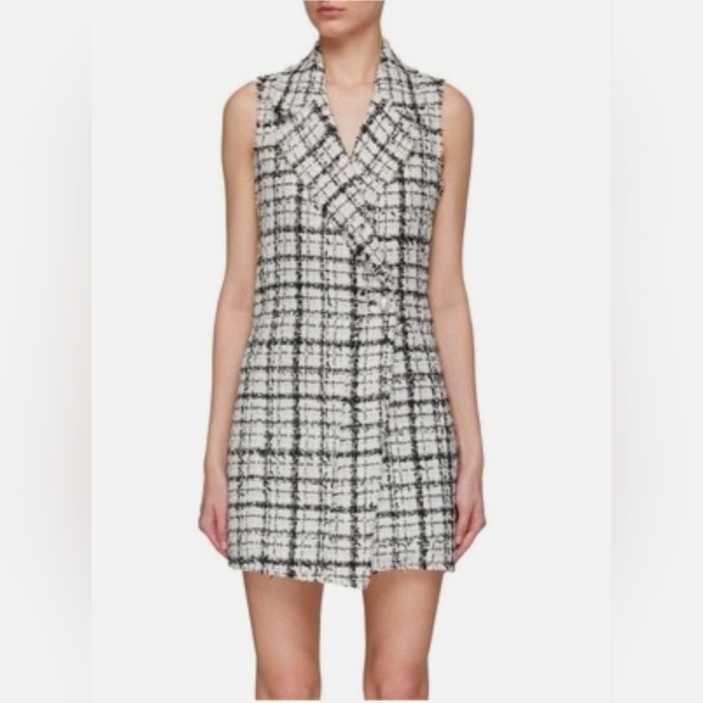 Alice + Olivia Black and White Tweed Mini Dress